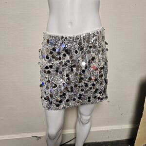 Silver Sequin Mini Skirt